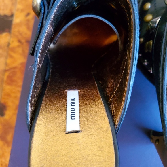 NWT MIU MIU by PRADA Studded Black Leather Mules - Picture 10 of 11